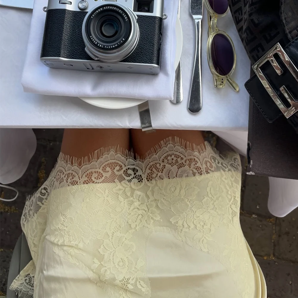 

Женская атласная шелковая мини-юбка y2k Fairycore в стиле гранж с низкой посадкой и кружевной отделкой, шелковистая короткая многослойная нижняя юбка трапециевидной формы, уличная одежда