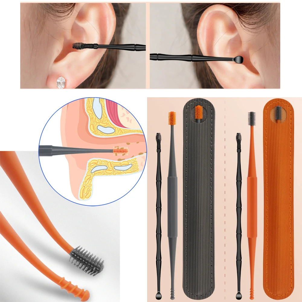 

2 шт., инструмент для удаления ушной серы, палочки для чистки ушей, средство для удаления ушных палочек, силиконовый инструмент для чистки ушей с двойной головкой, 360 ° Спиральный тампон