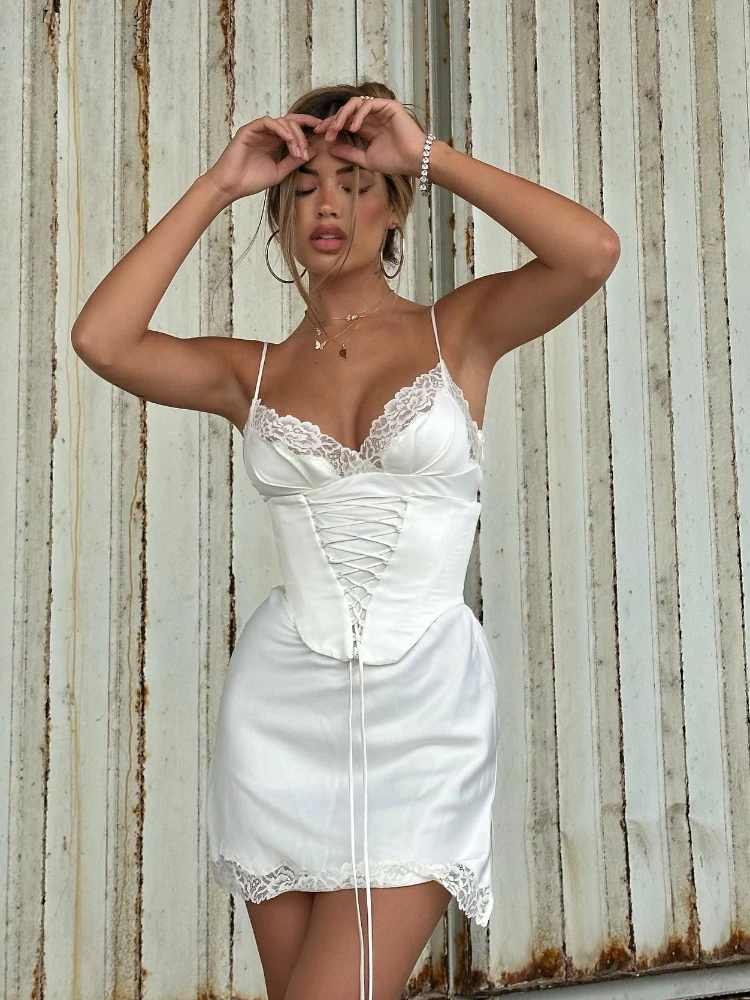 Suninheart Summer Spaghetti Strap Sexy Corset Dress Slim Casual White Birthday Party Dresses mini Holiday Women\'s Clothing