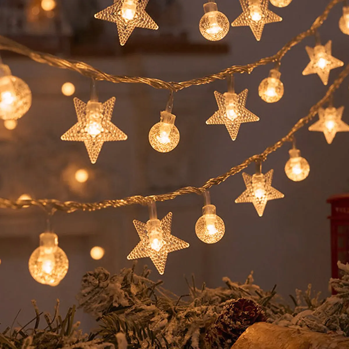 

Christmas Tree Snowflake LED String Lights Banner Christmas Decoration 2024 for Home Navidad Xmas Tree Decor Fairy Light Pendant