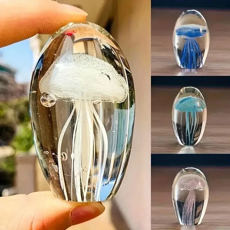 3D Jellyfish Figurines Miniatures Paperweight Glass Fengshui Aquarium Accessories Ornament Gifts Craft Crystal Home Decorat R0P9