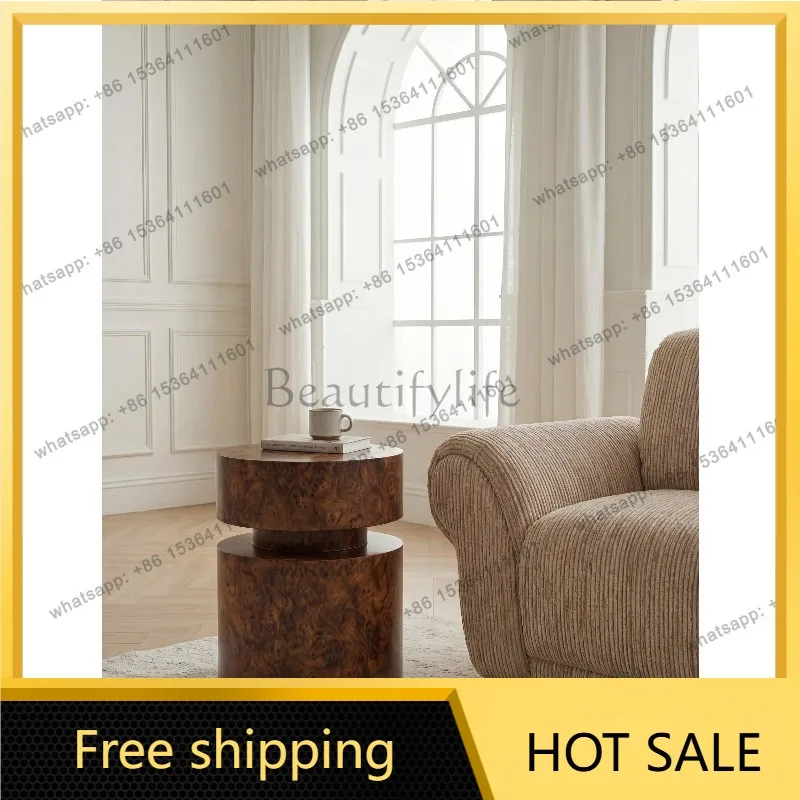 YJ Mid‑Century Round Wooden Side Table Double‑Tier Storage Design Corner Table For Modern Home Living Room