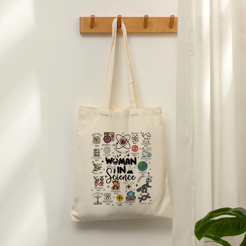 Vintage Women In Science Inspire Printed Canvas Tote Bag Durable Women Reusable Shopping Shoulder Bag