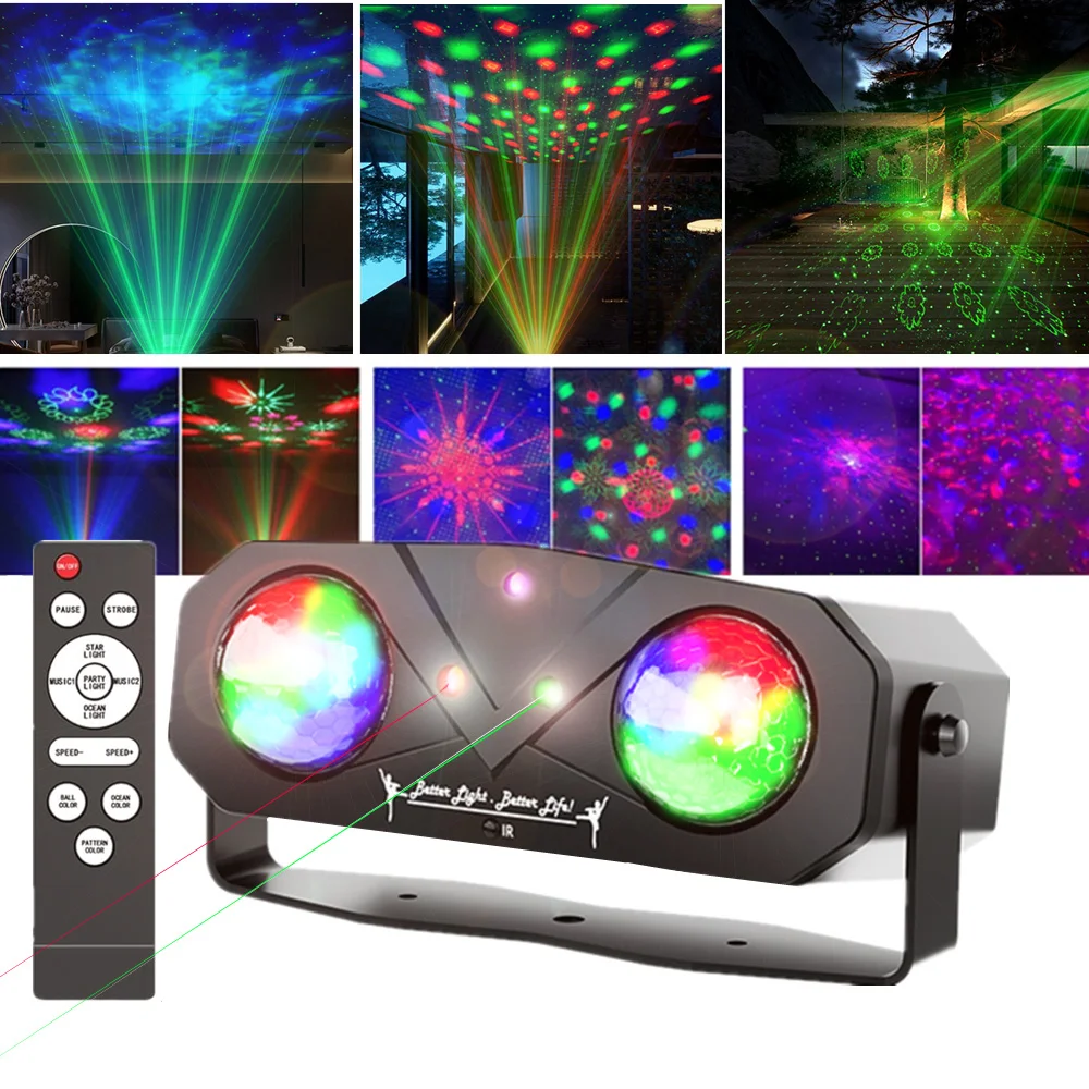 

Dj Disco Ball Party Light 4in1 With DMX512 Remote Control Sound Activated LED RGBW Water Wave Laser Strobe Stage Effect Ligth