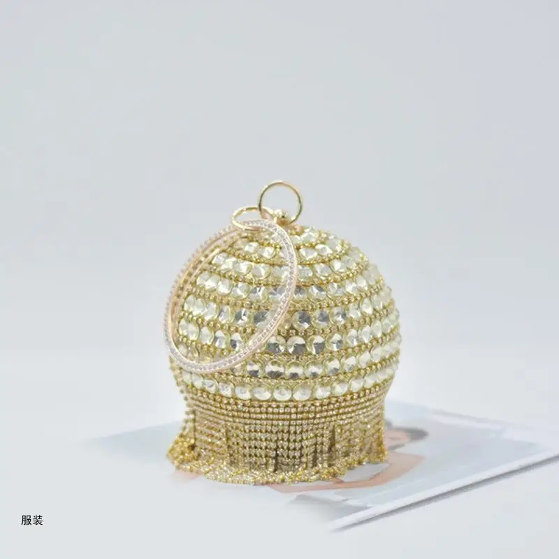 D0UD Ball Evening Clutch Bag Handbag Rings Handle Crystal Purse Evening Bag