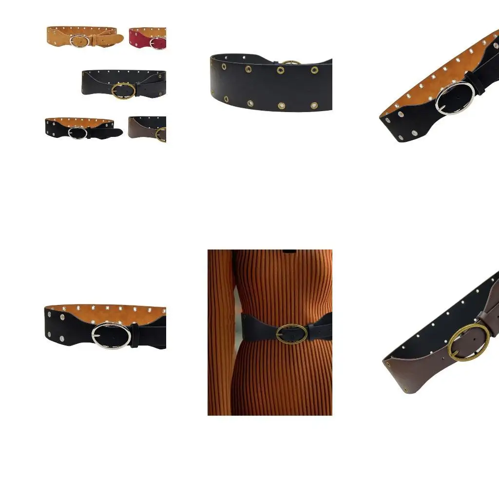 

39BD 2000s Corset Waist Belt Rivet Studded Pin Buckle Belt Lady Waistband All Matching