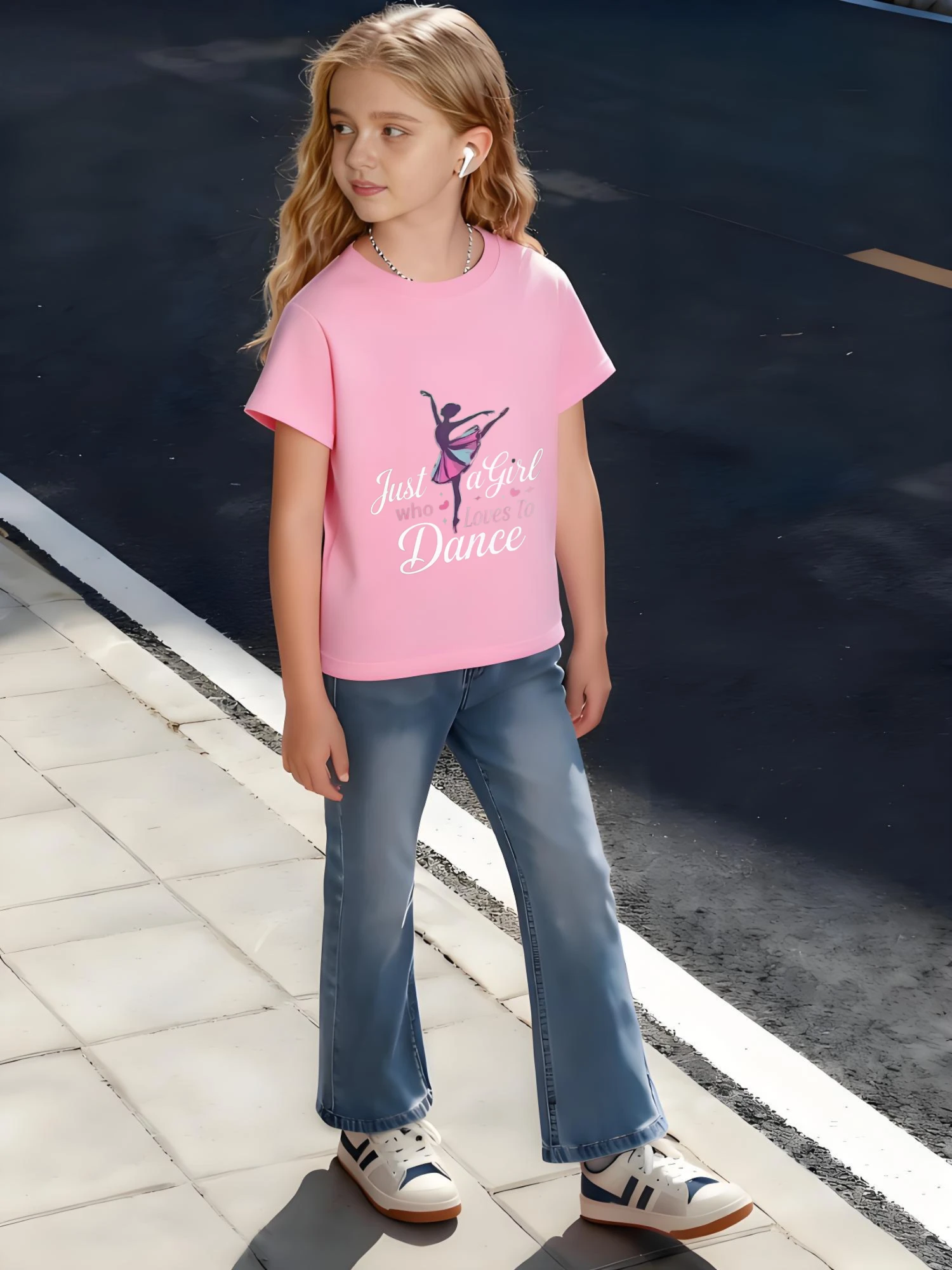 ​ キッズ 子供用 コットン Tシャツ バレエダンサー シルエット 男の子 女の子用 エレガントなダンス風ウェア ​