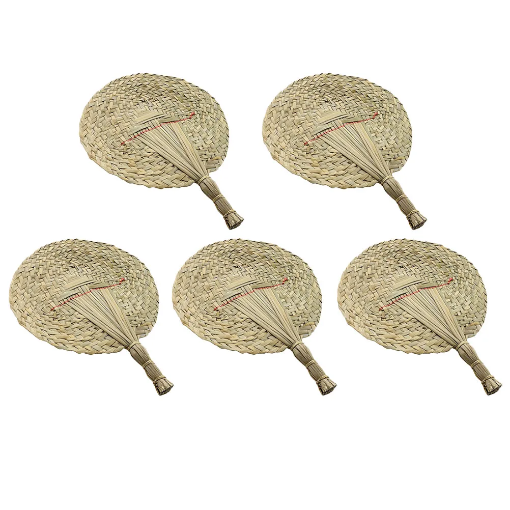 5Pcs Natural Woven Grass Fan Handmade Eco Friendly Summer Cooling Portable Elegant Traditional Chinese Folding Fan for Women