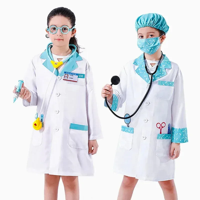 أأ ★ COS طبيب سترة زي الفتيات ممرضة الوظيفي موحدة الطبيب البيطري القمم هالوين دور اللعب الطبية قفازات مجموعة جديد 2025