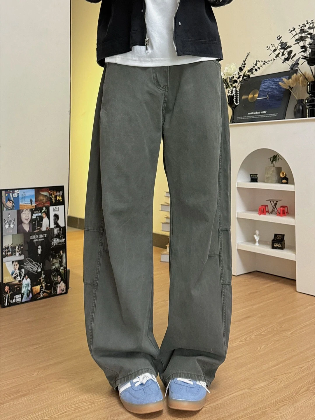 

Military een Waed Wide Leg Workwear Pants Men's Loose Straight Cut Cotton Bell Bot American Sle Casual Trousers