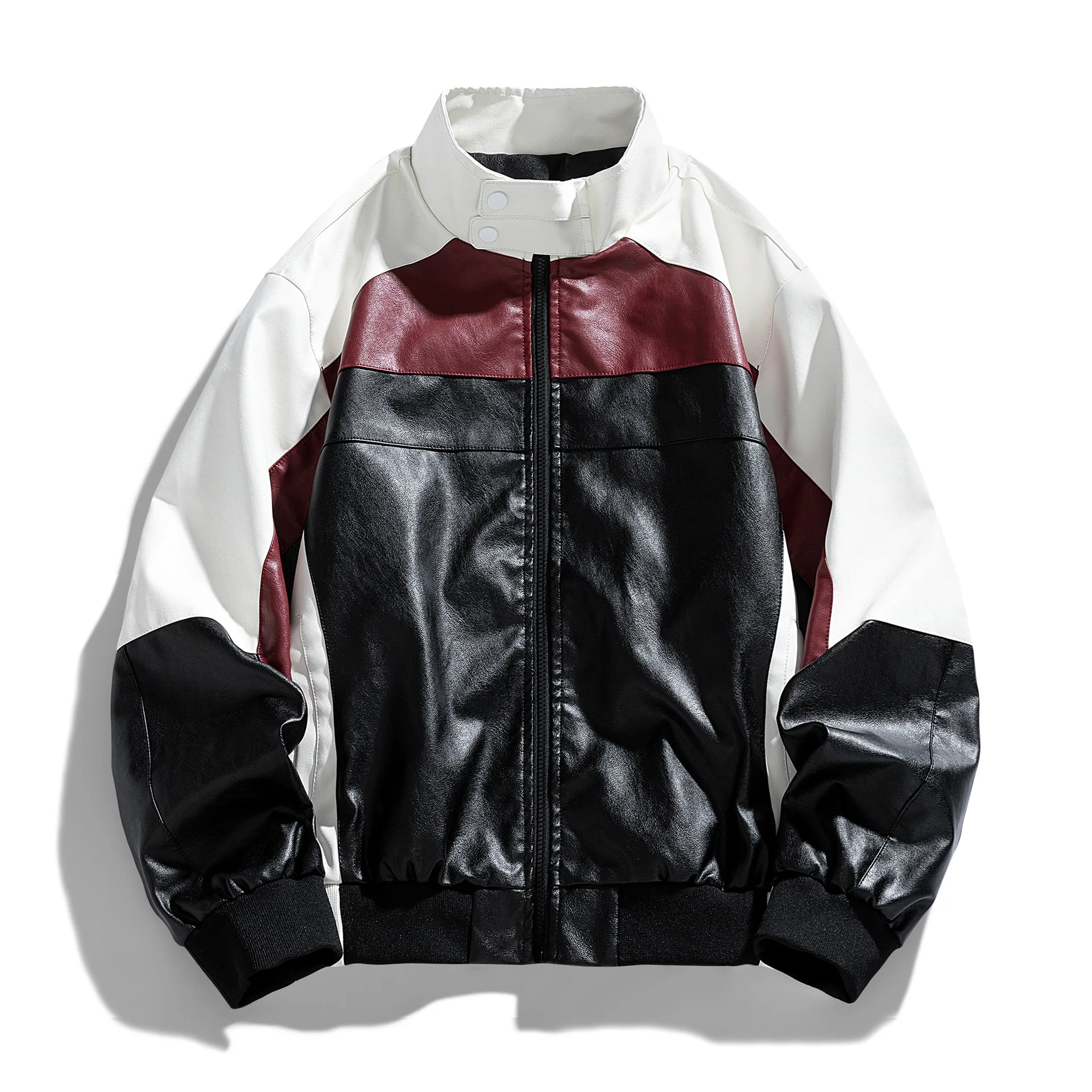 

American retro stand up collar jacket, casual and fashionable zipper leather jacket, men's loose leather jacket