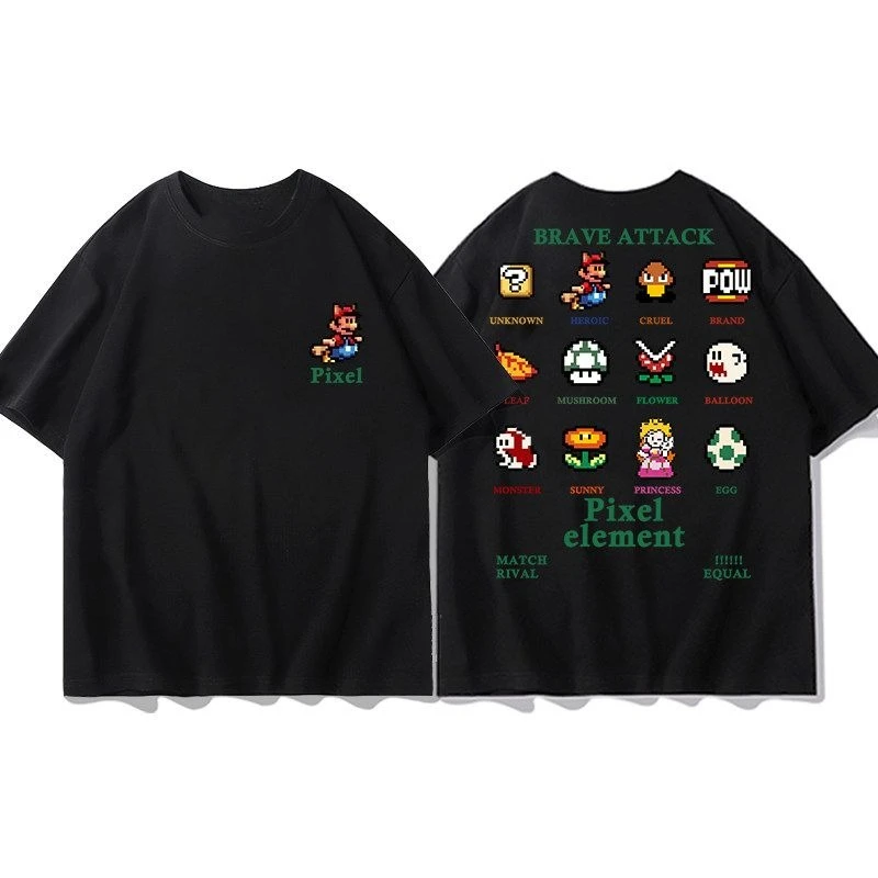 White Tee Men's Women's Nintendo Smash Bros Game Kirby Mario Retro Cool Graphic Art Print Oversized Short Sleeve Streetwear Top
