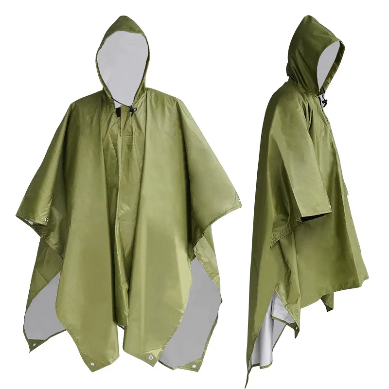 3 In 1 Outdoor Poncho One-Piece Raincoat with Hoods Travel Ultralight For Men Women Camping Hunting Clothes Shelter Tent Mat