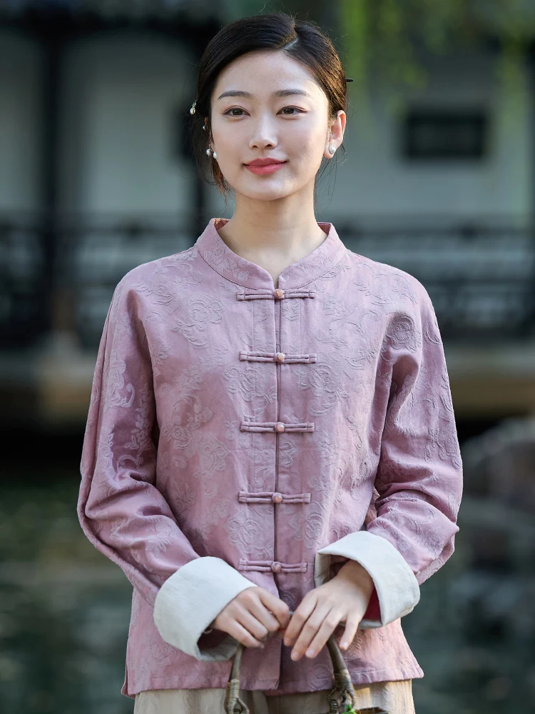 

Erxi 2021, ранняя осень, новый чайный костюм, женский художественный костюм с потертостями, традиционный китайский костюм Тан, топ