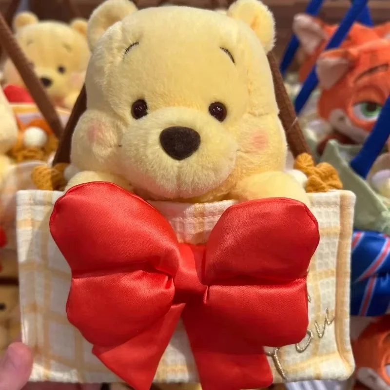 

23cm Genuine Disney Sweet Flower Basket Series Pooh Bear Stitch Movie Character Plush Handbag Creative Products Birthday Gift