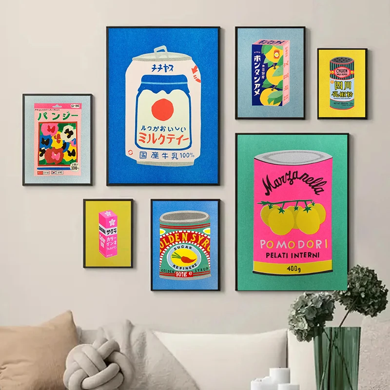 اليابانية الوردي عصير الليمون زهر الحبر المعلبة السردين الطماطم جدار الفن اللوحة الشمال المشارك وطباعة صور غرفة المعيشة ديكور #2