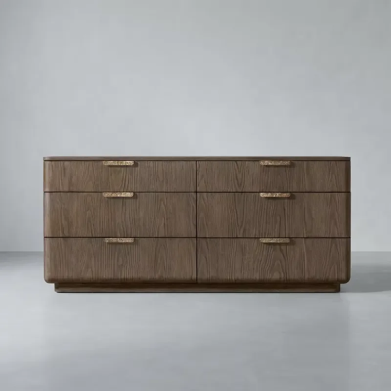 Modern High Quality Solid Oak Wood Dresser 6 Drawer Antique Style Bedroom Furniture Storage Cabinet