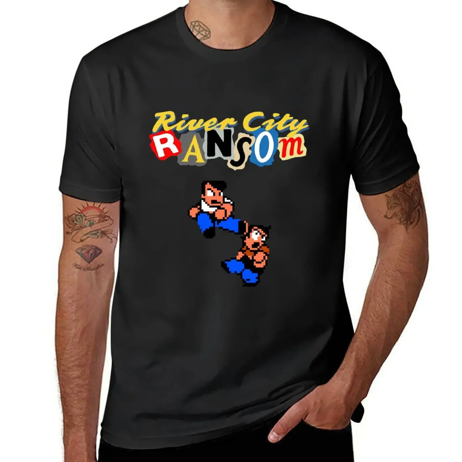 

River City Ransom Shirt (Logo w/ 8-Bit Characters) T-Shirt customs aesthetic clothes T-shirts for men cotton