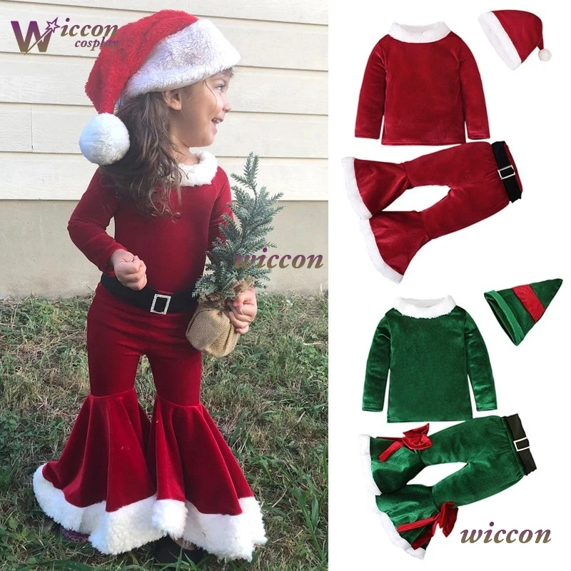 

Униформа на Рождество, Новый год, детские костюмы Санта-Клауса, эльф, косплей, карнавальная вечеринка, ретро расклешенные цвета для девочек, 2025 г., детская красная одежда