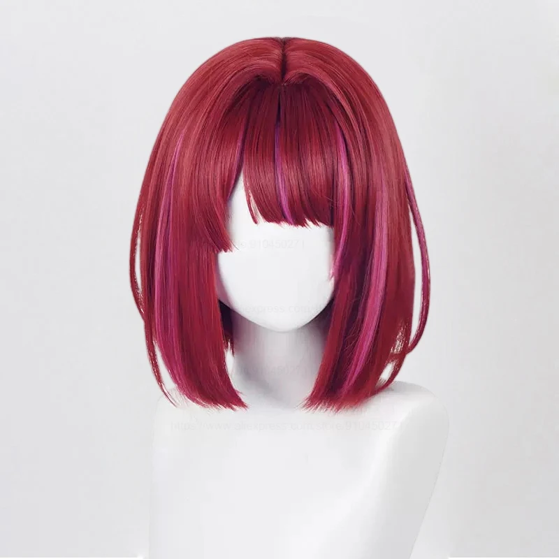 Oshi No Ko Arima Kana Cosplay Wig 30cm Short Bobo Wig Red Mixed Pink Heat Resistant Synthetic Hair Anime Cosplay Wigs + Wig Cap