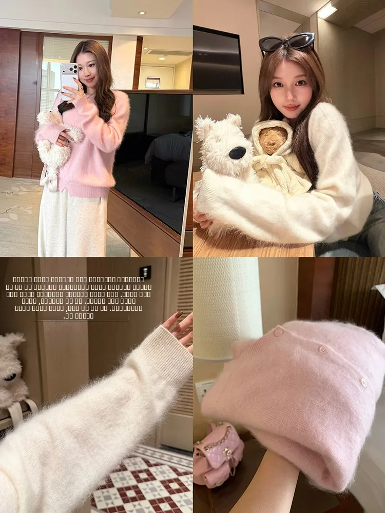 

Мягкий вязаный кардиган из шерсти Camere, золотистый, зимний, женский свитер, нежный, приятный для кожи, с длинными рукавами, круглый вырез