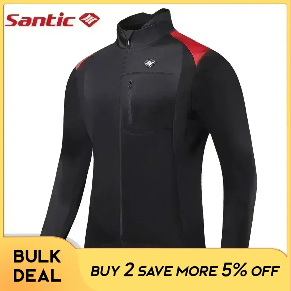 Santic Winter Cycling Jackets for Men Windproof Fleece Thermal Warm UP Bicycle Long Sleeve Sport Coat Bike Jersey Riding Clothes