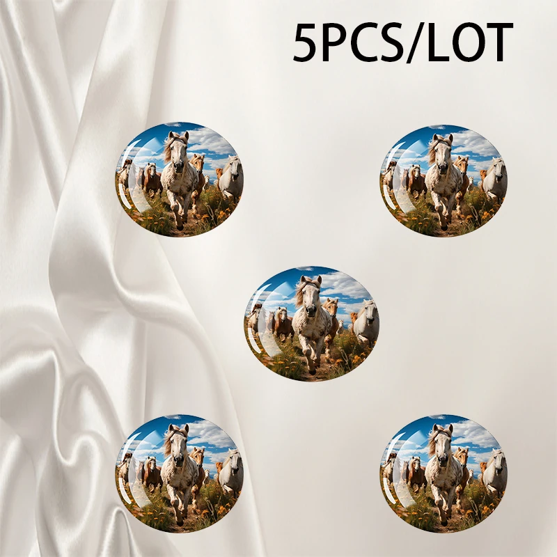 5PCS/Lot Brown Horse White Horse Pattern Glass Dome Glass 25MM DIY Pendant Brave Passionate Jewelry Accessories