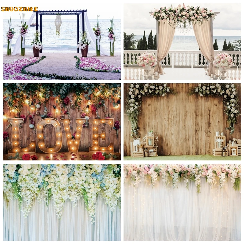 

White Rose Floral Photography Backdrop Bridal Shower Wedding Portrait Flowers Wooden Photo Background Photo Booth Studio Props