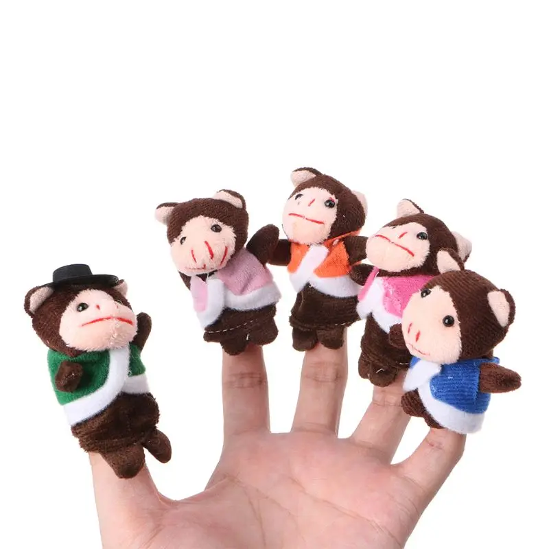 7Pcs Cartoon Animal Monkey Dolls Finger Puppets Set Mini Plush Baby Boys Girls Story Telling Hand Cloth Doll Educational Toys