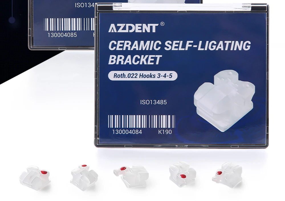 AZDENT Dental-Brackets, kieferorthopädische Zahnspangen, selbstligierend, aus Keramik, transparent, Roth/MBT 0,022, Haken 3-4-5 mit Öffnungswerkzeug, 20 Stück – Detail 2