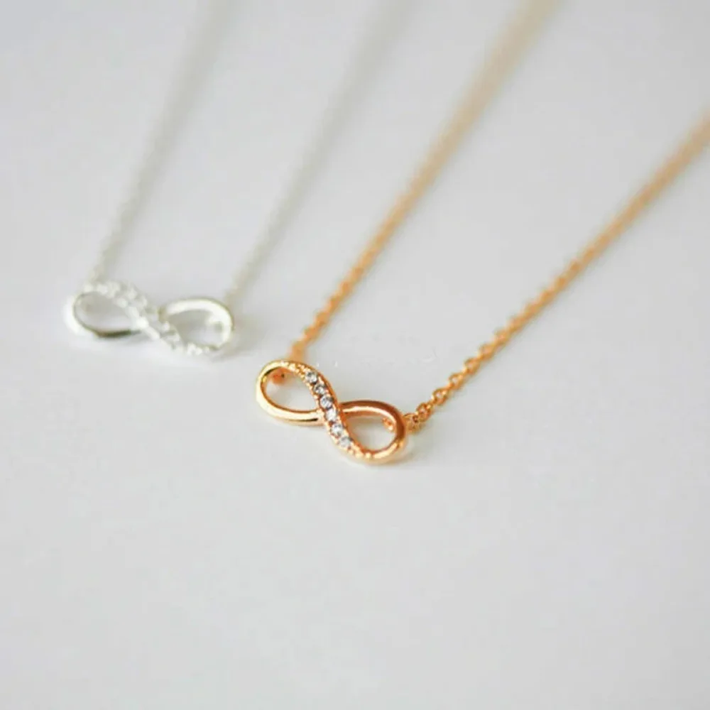 FSUNION 2024 New Fashion Tiny Infinity Crystal Pendant Necklaces for Women  Lucky Number Eight Geometric Choker Gifts