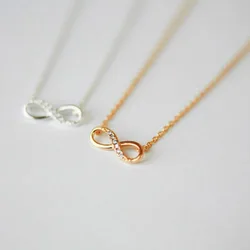 FSUNION 2024 New Fashion Tiny Infinity Crystal Pendant Necklaces for Women  Lucky Number Eight Geometric Choker Gifts