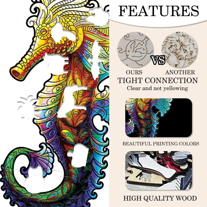 จิ๊กซอว์ไม้ของเล่นเพื่อการศึกษา Seahorse Theme ปริศนาจิ๊กซอว์สําหรับผู้ใหญ่