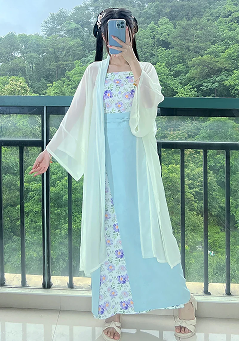 Chinese Hanfu Dress 3PCS Set Pink Blue Flowing Maxi Dress Chinese Ancient Women Embroidery Dress Costume For Shooting Graduation