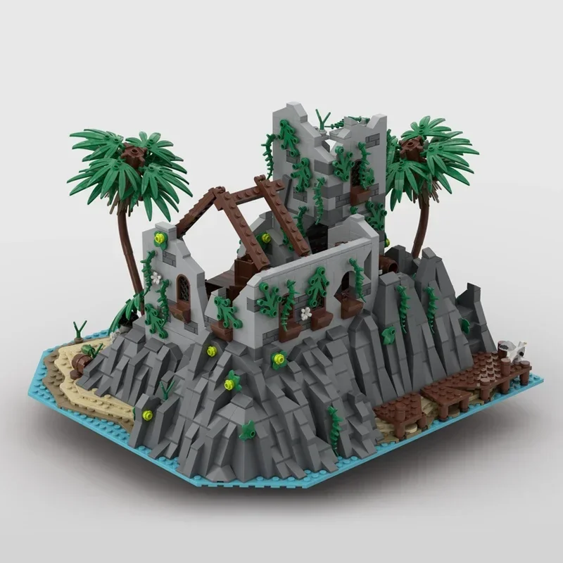 Pirate Castle Building MOC Middeleeuwse Treasury Cave Bricks Ruïne Island Blocks House Architecture Unieke Display Klocki