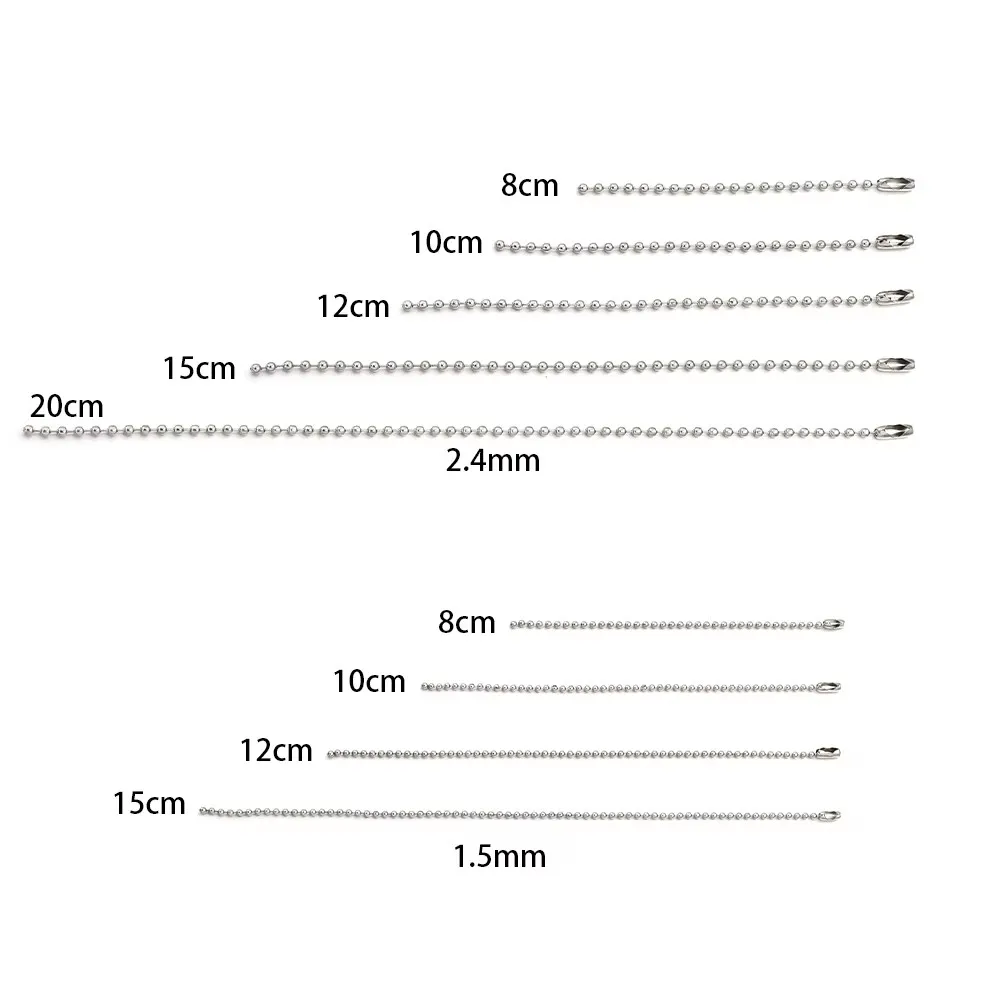 100pcs 8/10/12/15cm Rhodium Ball Bead Chains For DIY Keychain Dog Tag Chain Chain Label Hand Tag Jewelry Making Accessories