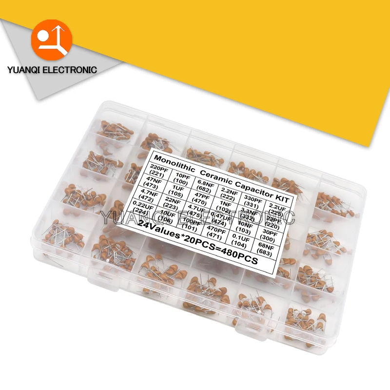 

480pcs 50V Monolithic Ceramic Capacitor Assortment Kit 10pF - 10uF Capacitance Set 2.2uF 4.7uF 0.1uF 0.22uF 0.47uF Sample Pack