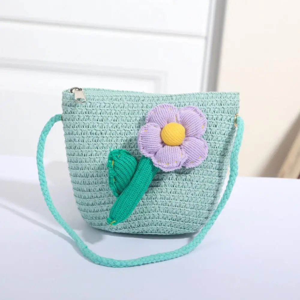 Flower Girl Straw Bag Summer Beach portamonete intrecciato a mano borse a tracolla per bambini Zipper Photo Props borsa a tracolla