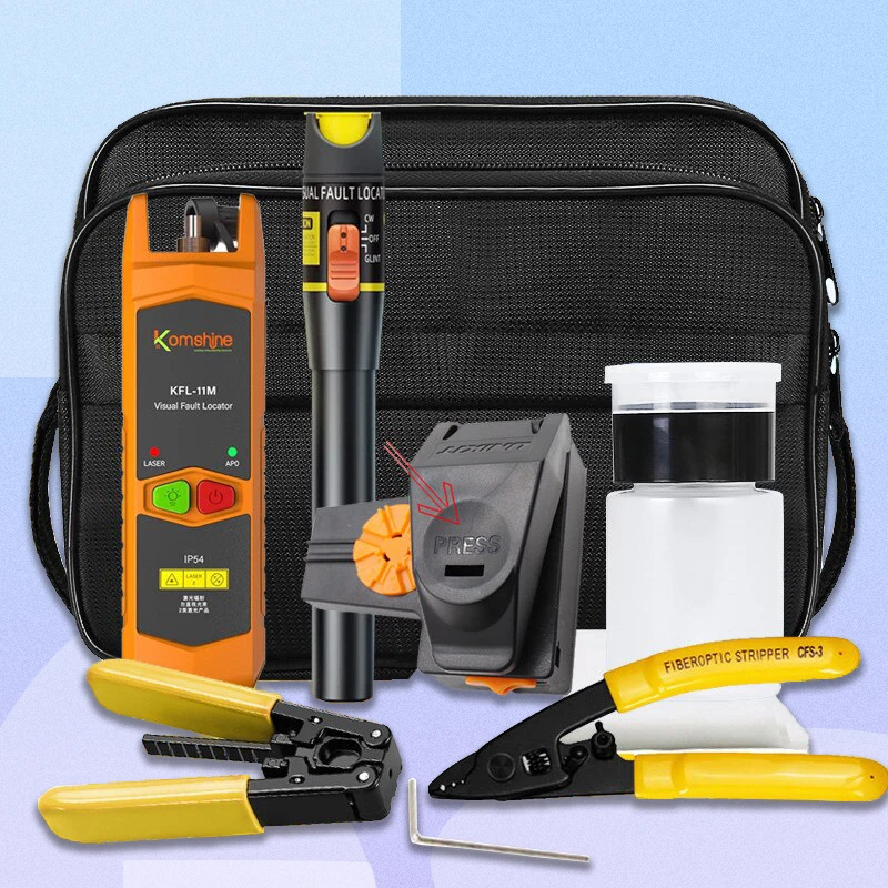 Fiber Termination Tool Kit with Optical Power Meter Finder 10MW Visual Fault Locator FTTH Optical Pliers Cable Cutter Stripper