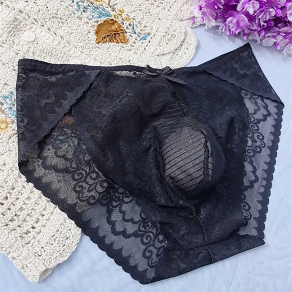 

Black Mens Underwear Comfortable Lace Pouch Underpants G-strings Breathable Lace Underpants 90 Polyamide Black Color