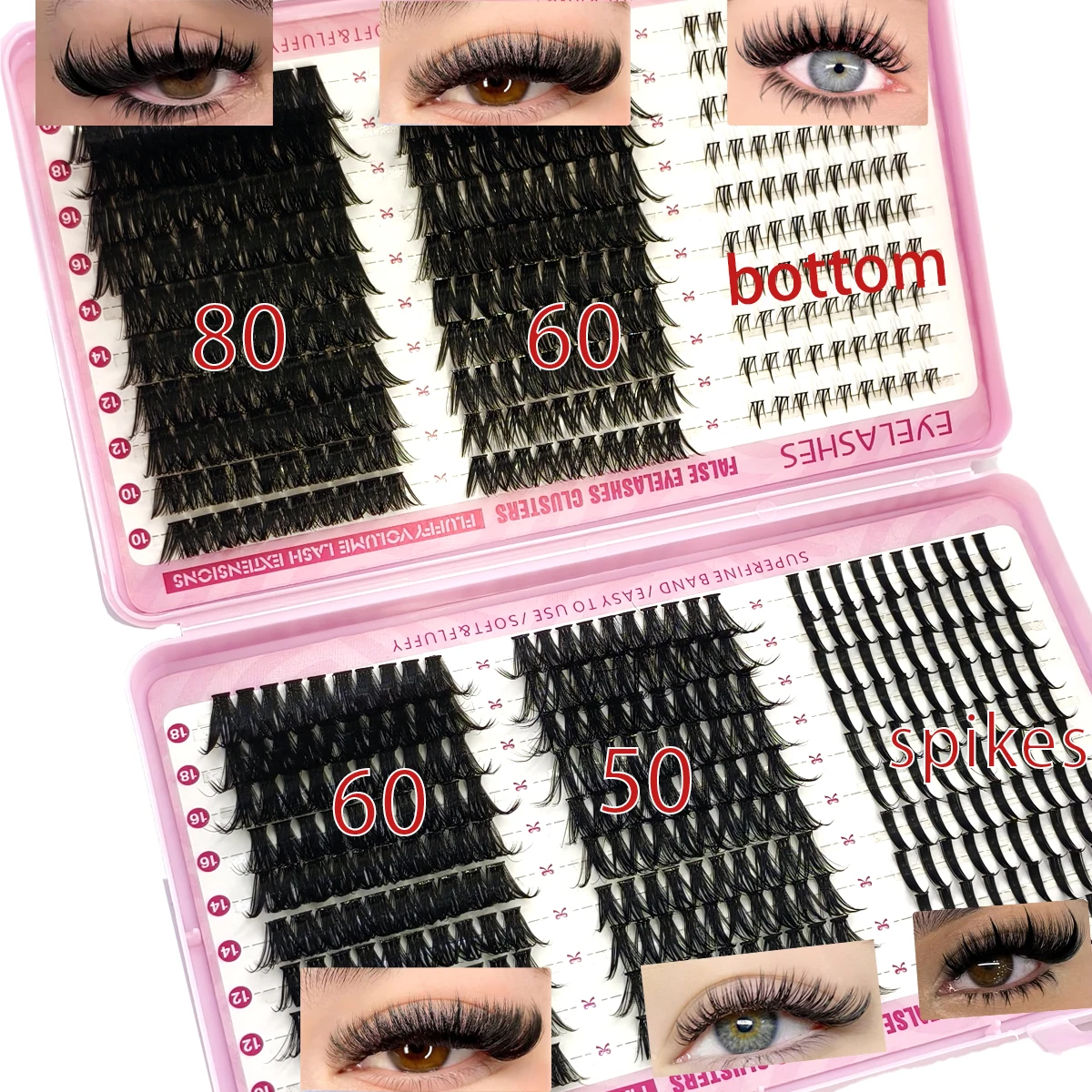 600 pièces faux cils cluster bricolage 50-100D disque de mélange étendu dodu cluster une pièce oeil de chat faux cils pointes + bas