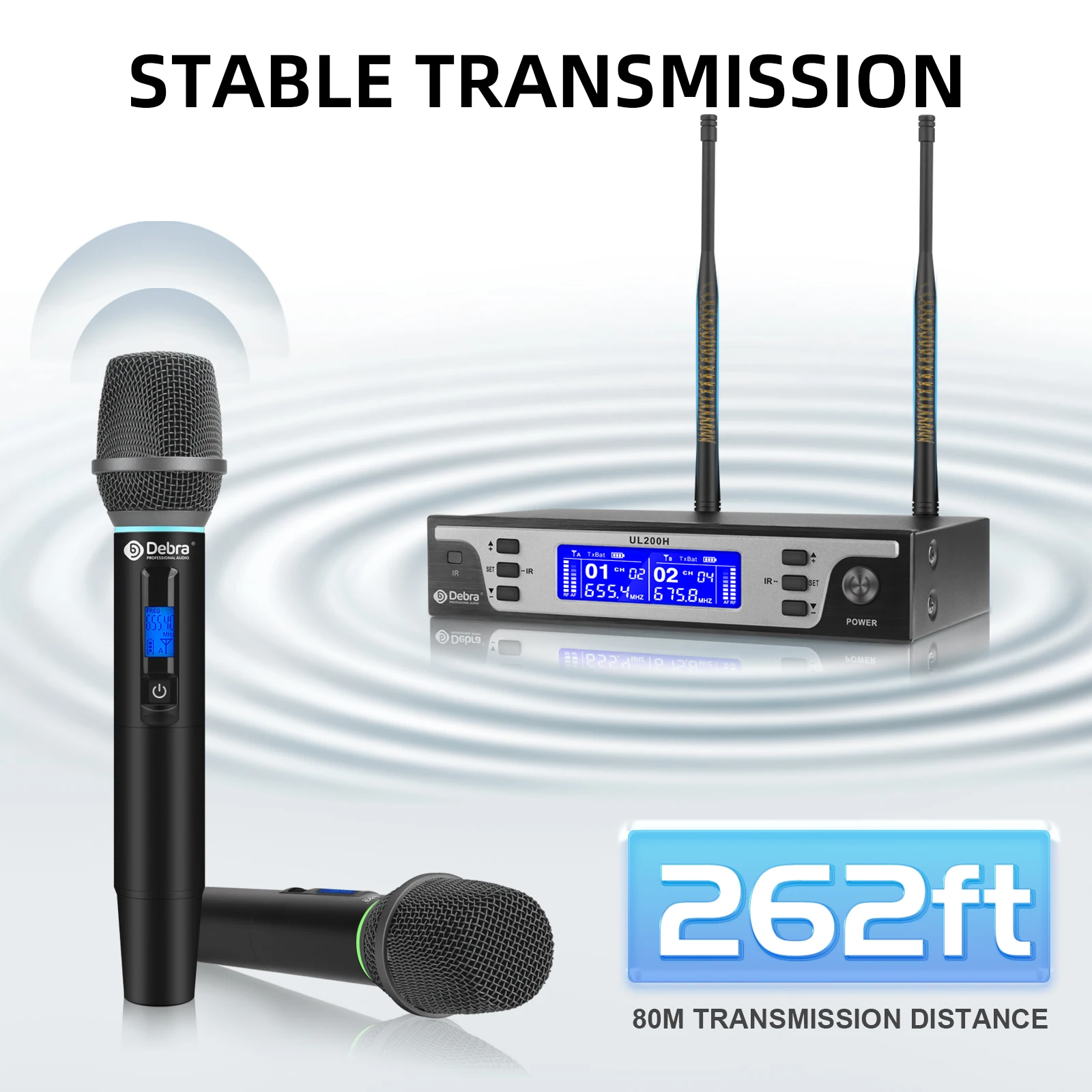 نظام ميكروفون لاسلكي احترافي من Debra UL200H UHF، ميكروفون معدني، إلغاء الضوضاء الذكي، للمرحلة