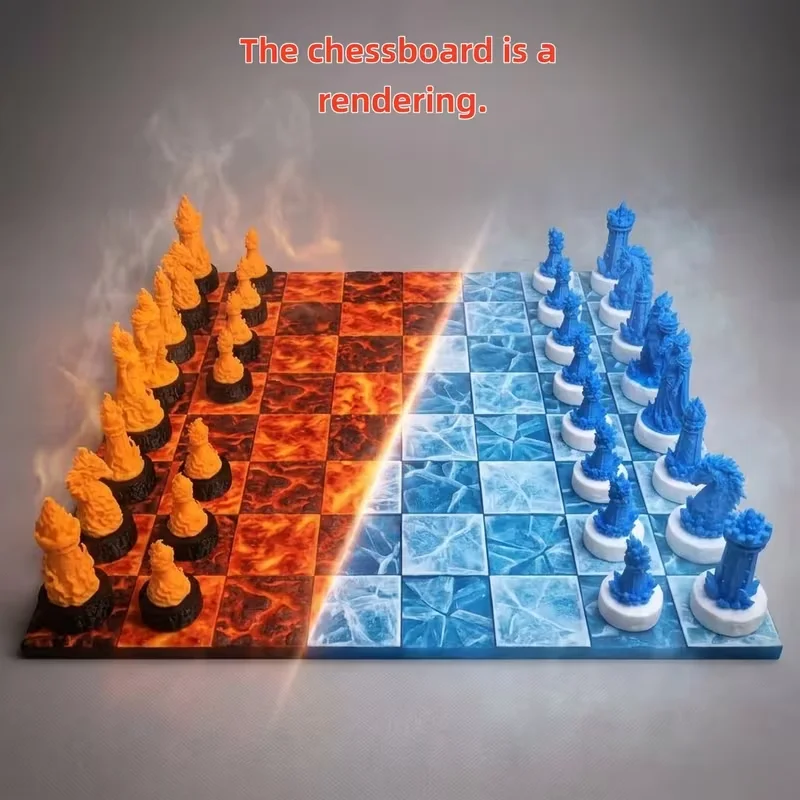 32 Pcs Fantasy Chess Pieces, Ice And Fire Dual-Color Theme Desktop Decorative Ornaments