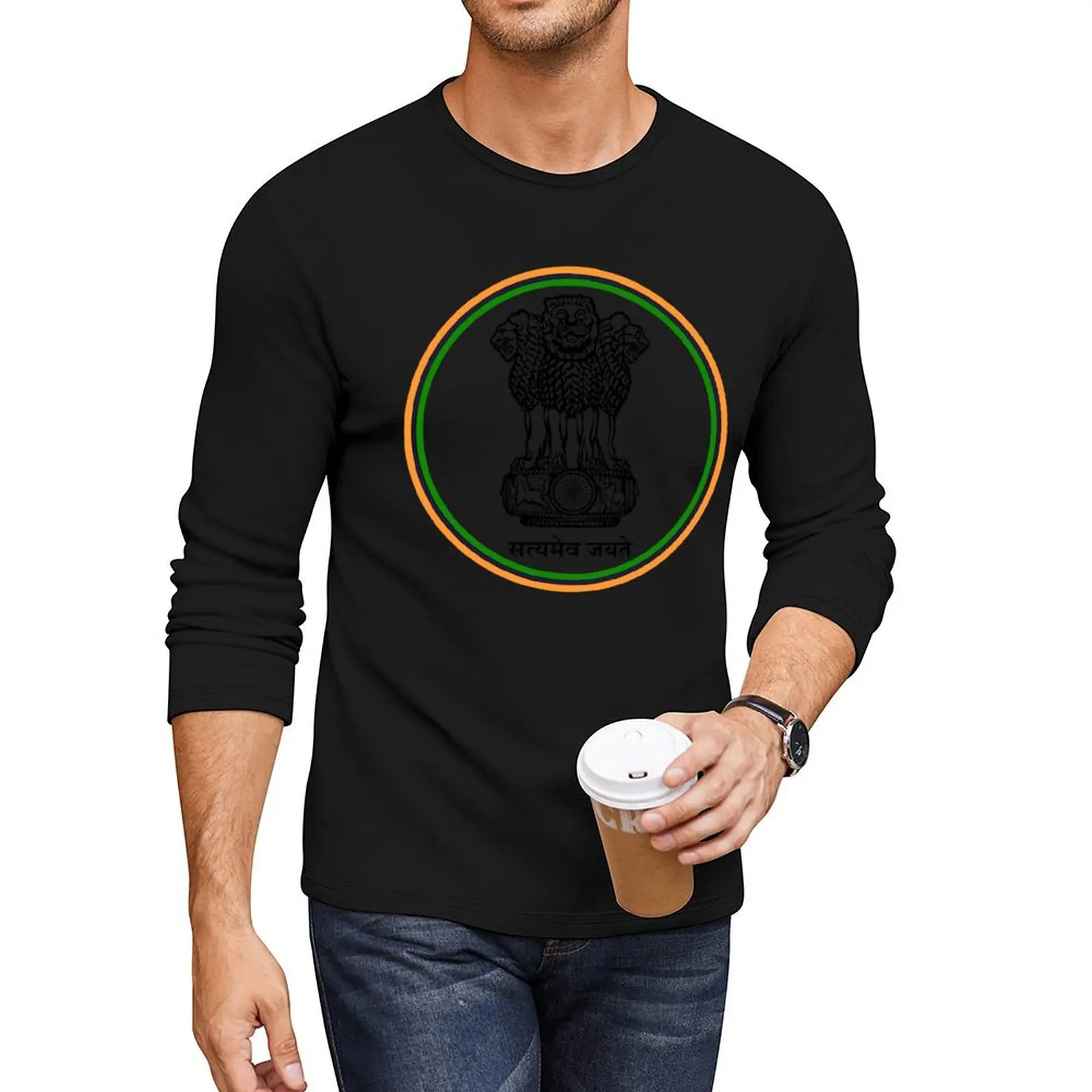 

India Circled Coat of Arms Long T-Shirt cute clothes oversized t shirts for men