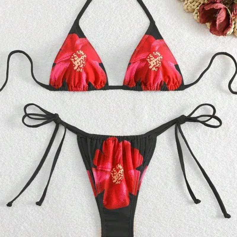 

Black Vintage Straps High Waist Bikini Print Foral Two-piece Bikini Sexy Swimsuit