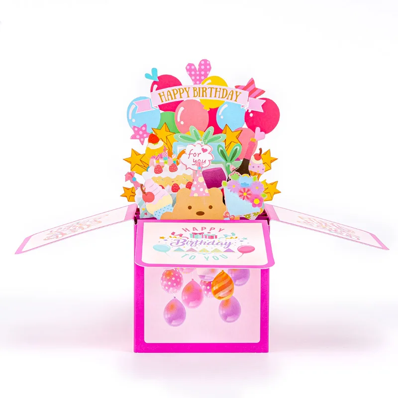 

3D Pop Up Happy Birthday Greeting Card Gift Greeting Cards For Wife Mom Kids Birthday with Envelope Blessing Postcard Party Gift