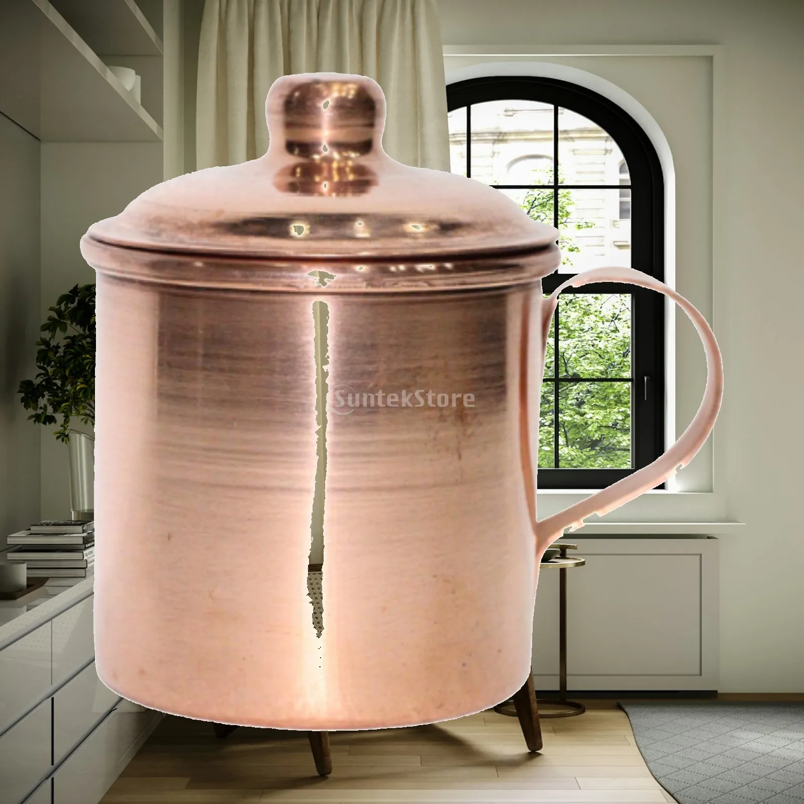 Retro Handmade Copper Mug with Lid and Handle Multipurpose Coffee Tea Cup for Drinkware Collection or Gift