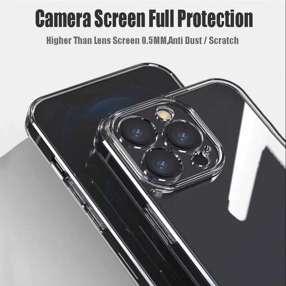 Transparent Tempered Glass Phone Case For iPhone 16 15 14 13 12 11 Pro Max Plus XR X XS 7 8 Shockproof Bumper Hard Clear Cover