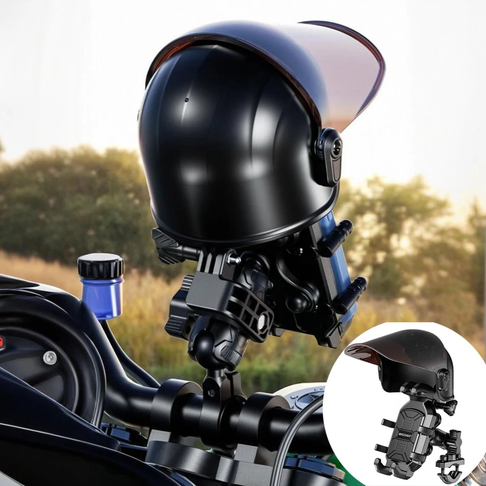 

Держатель для телефона на мотоцикле с солнцезащитной шляпой, защита от сотрясений, подставка для мобильного телефона, велосипед, скутер, регулируемая посадка 5,4-6,9 дюйма