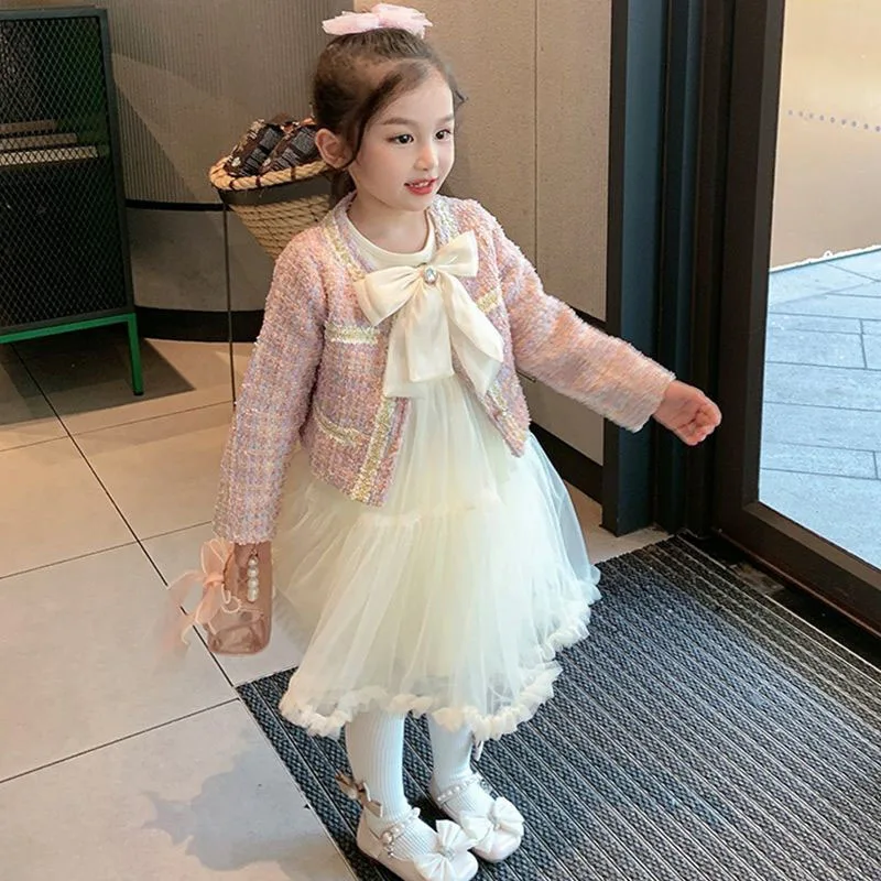 

Korean Style Baby Girls Cardigan + Princess Long Sleeve Dress 2PCS Set Girls Party Wearing